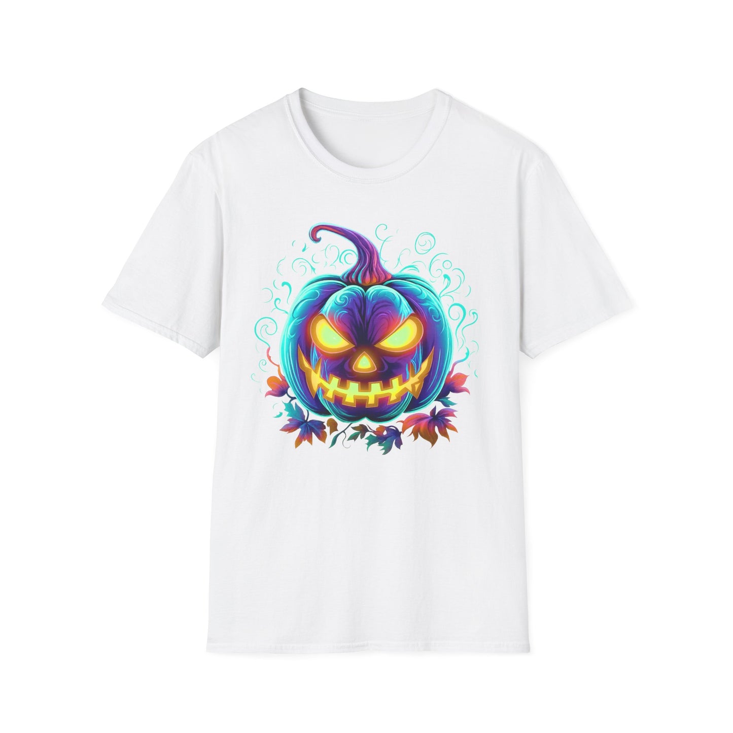 Vibrant Halloween Pumpkin T-Shirt, Unisex Softstyle Tee, Spooky Fall Fashion, Halloween Party Outfit, Trick or Treat Shirt