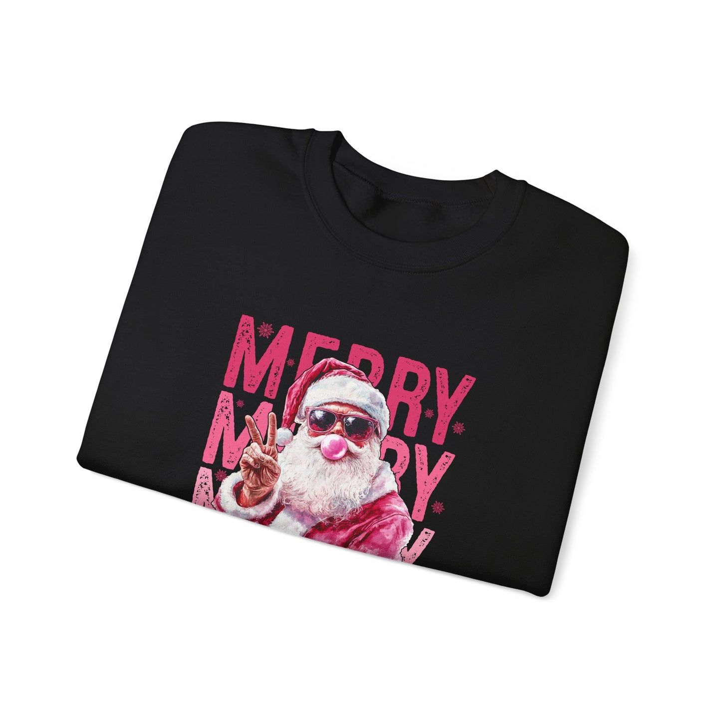 Christmas Crewneck Sweatshirt — Retro Pink 'Merry Merry Christmas' Santa Graphic