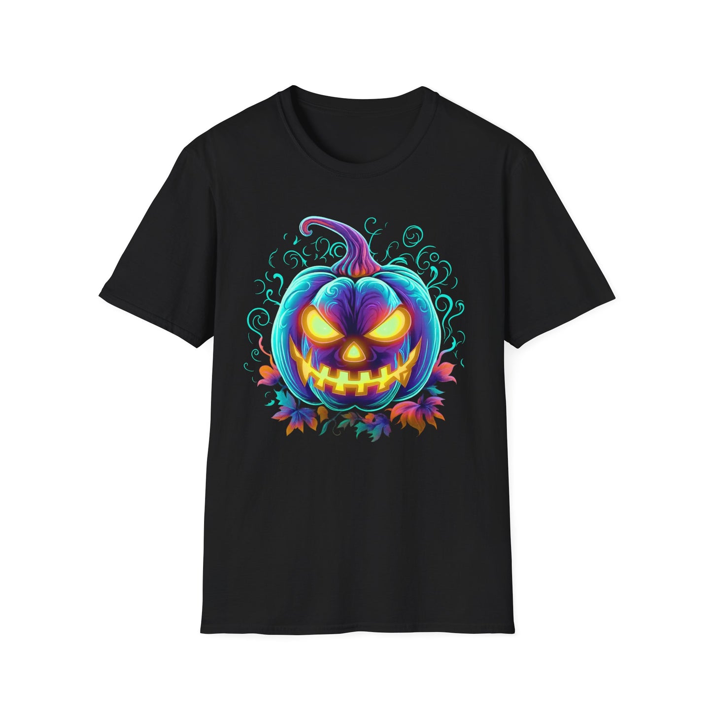 Vibrant Halloween Pumpkin T-Shirt, Unisex Softstyle Tee, Spooky Fall Fashion, Halloween Party Outfit, Trick or Treat Shirt