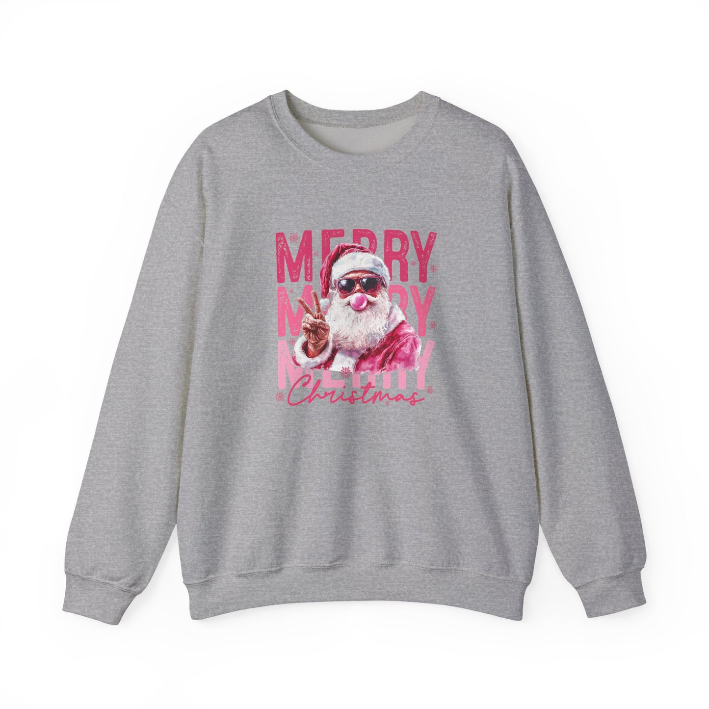 Christmas Crewneck Sweatshirt — Retro Pink 'Merry Merry Christmas' Santa Graphic