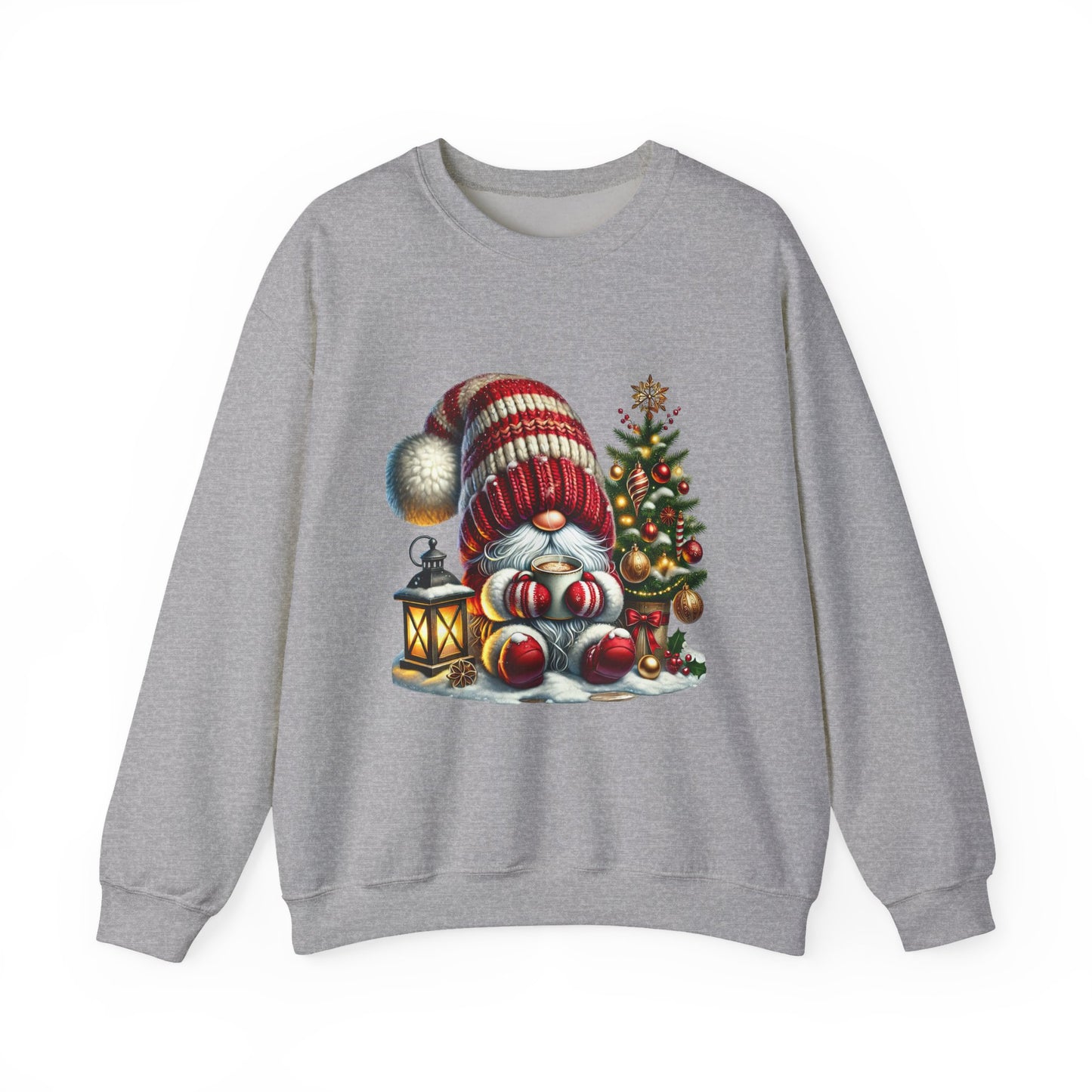Christmas Gnome Crewneck Sweatshirt — Festive Tree & Lantern Holiday Sweater