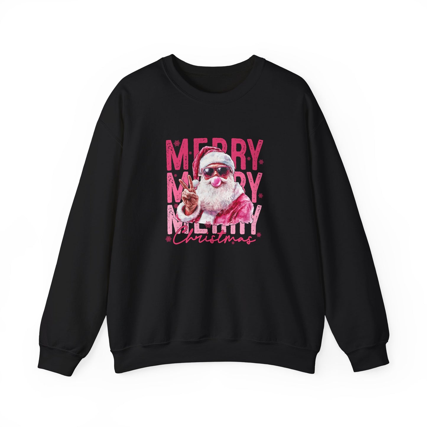 Christmas Crewneck Sweatshirt — Retro Pink 'Merry Merry Christmas' Santa Graphic