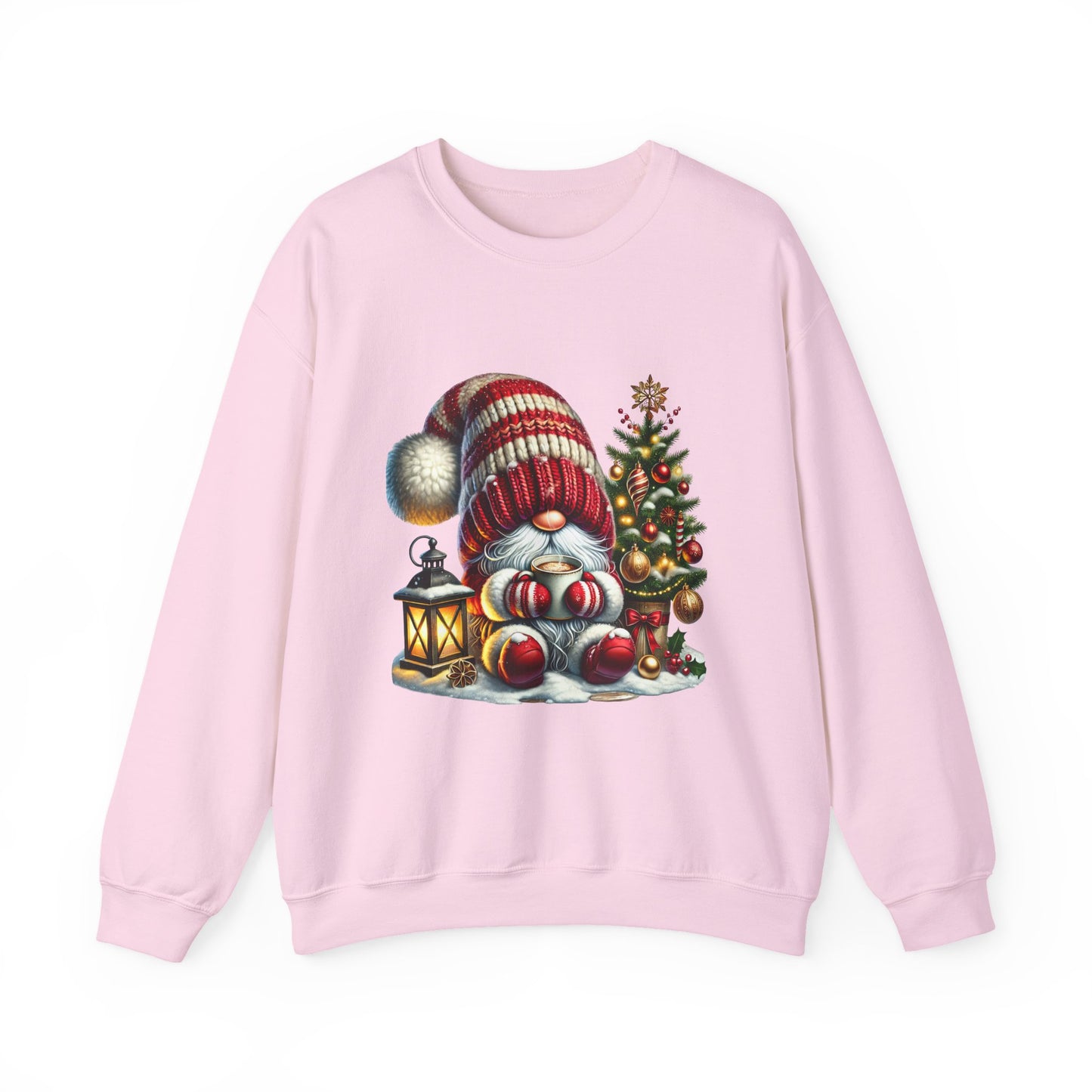Christmas Gnome Crewneck Sweatshirt — Festive Tree & Lantern Holiday Sweater
