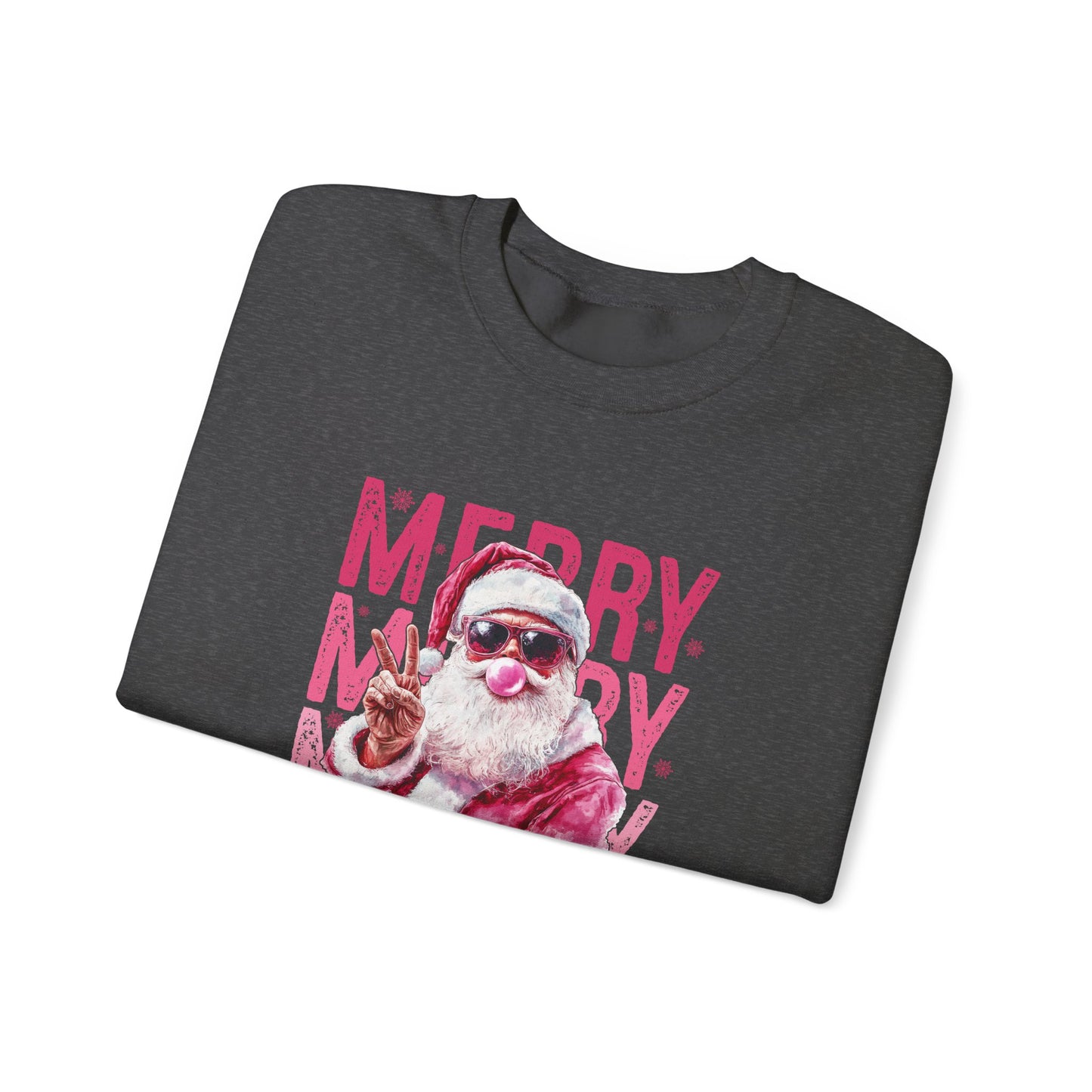 Christmas Crewneck Sweatshirt — Retro Pink 'Merry Merry Christmas' Santa Graphic