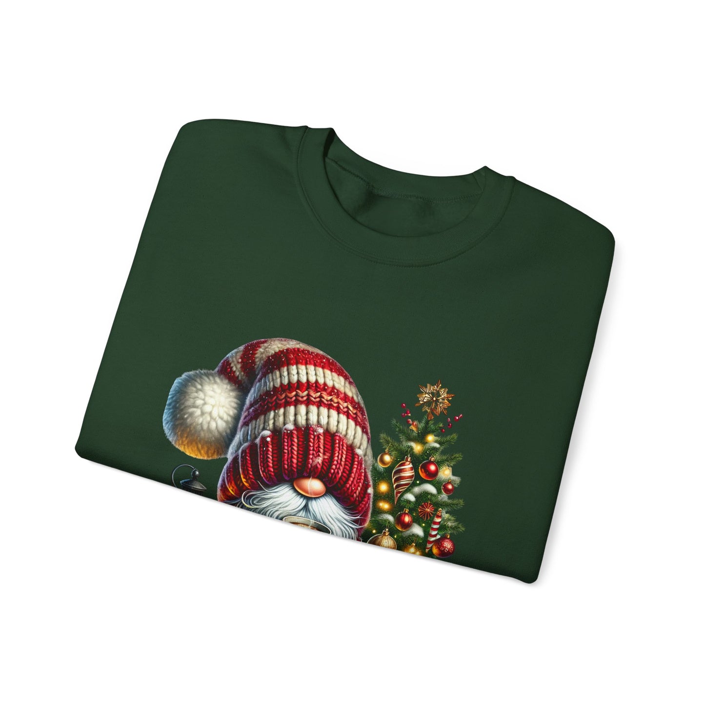 Christmas Gnome Crewneck Sweatshirt — Festive Tree & Lantern Holiday Sweater