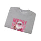 Christmas Crewneck Sweatshirt — Retro Pink 'Merry Merry Christmas' Santa Graphic