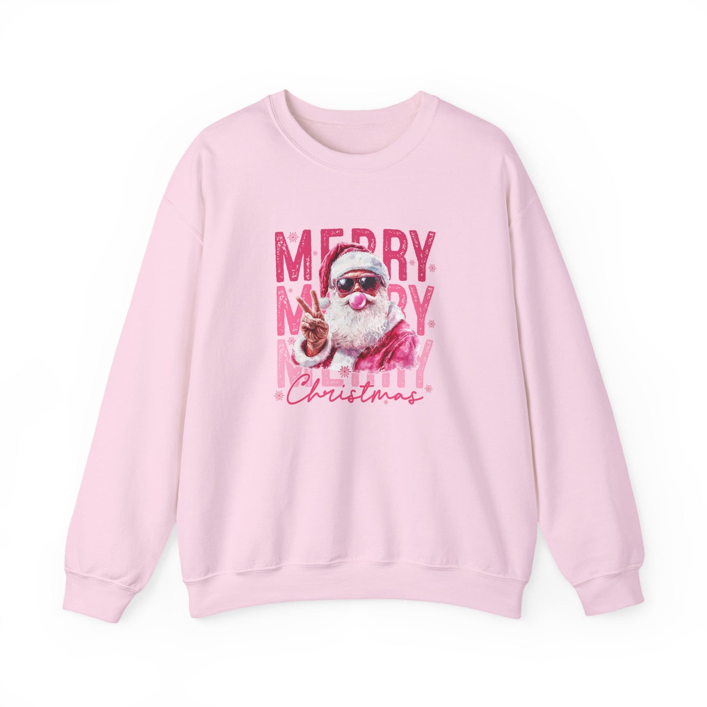 Christmas Crewneck Sweatshirt — Retro Pink 'Merry Merry Christmas' Santa Graphic
