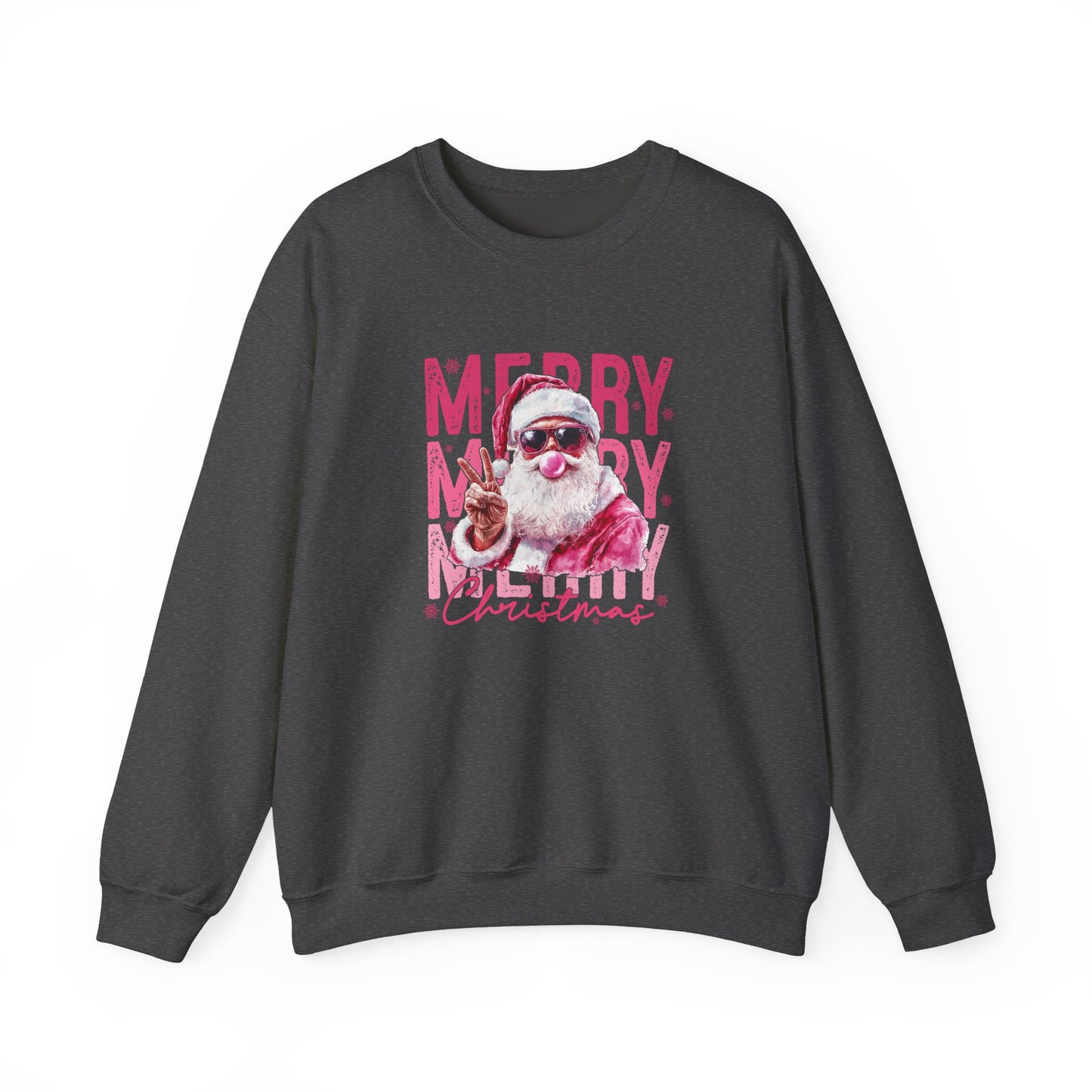 Christmas Crewneck Sweatshirt — Retro Pink 'Merry Merry Christmas' Santa Graphic