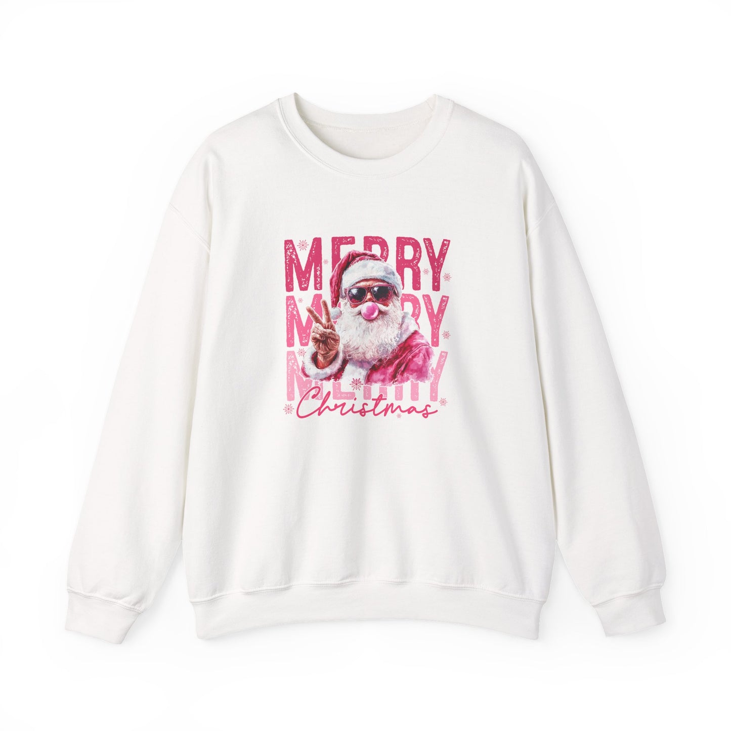 Christmas Crewneck Sweatshirt — Retro Pink 'Merry Merry Christmas' Santa Graphic