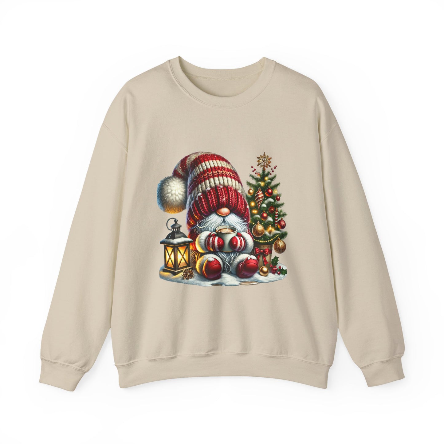 Christmas Gnome Crewneck Sweatshirt — Festive Tree & Lantern Holiday Sweater