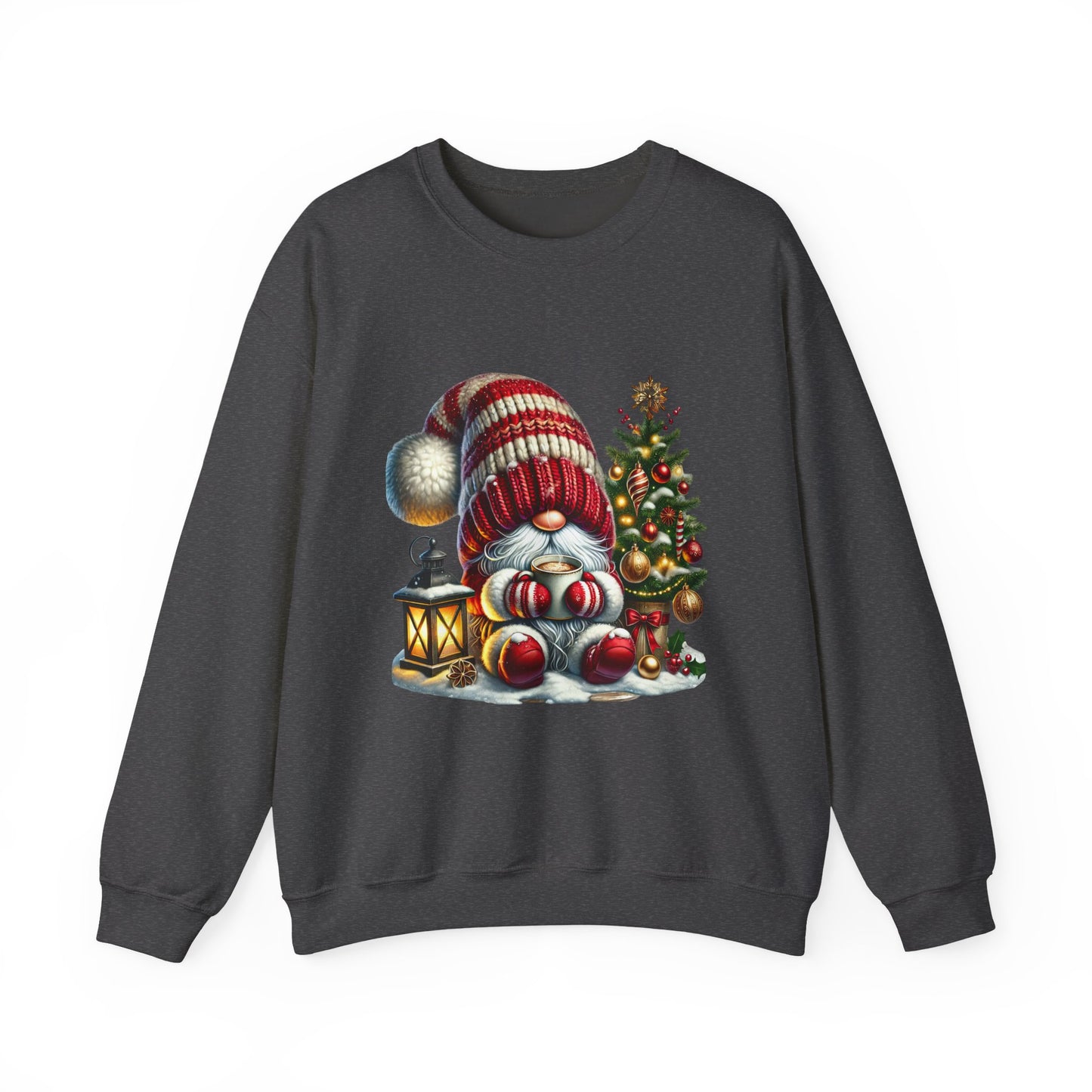 Christmas Gnome Crewneck Sweatshirt — Festive Tree & Lantern Holiday Sweater