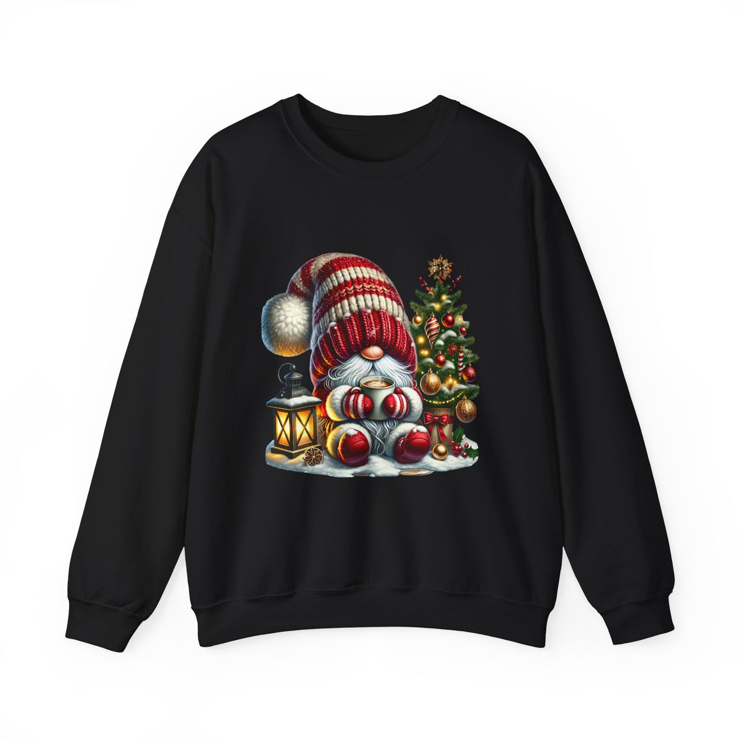 Christmas Gnome Crewneck Sweatshirt — Festive Tree & Lantern Holiday Sweater