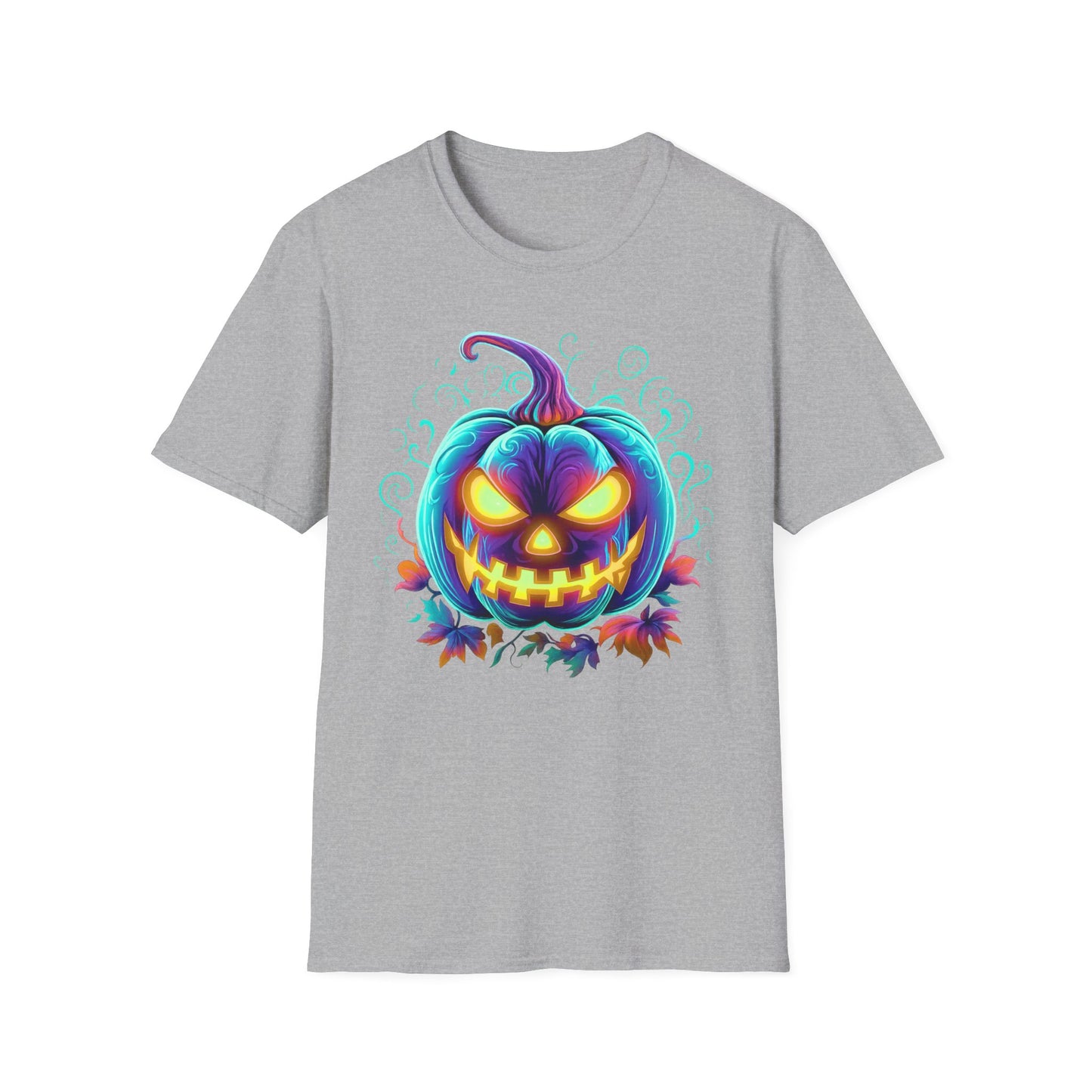 Vibrant Halloween Pumpkin T-Shirt, Unisex Softstyle Tee, Spooky Fall Fashion, Halloween Party Outfit, Trick or Treat Shirt
