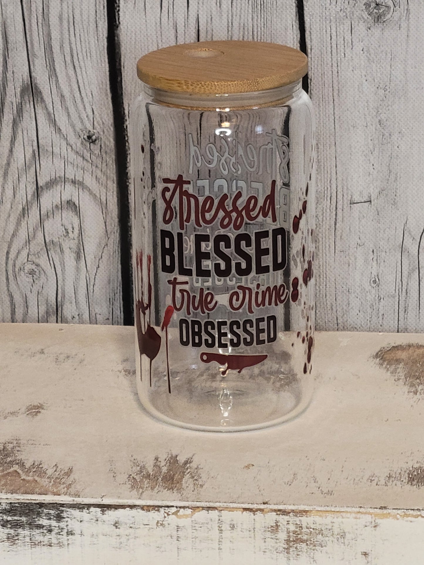 True Crime Obsessed 16 oz glass can