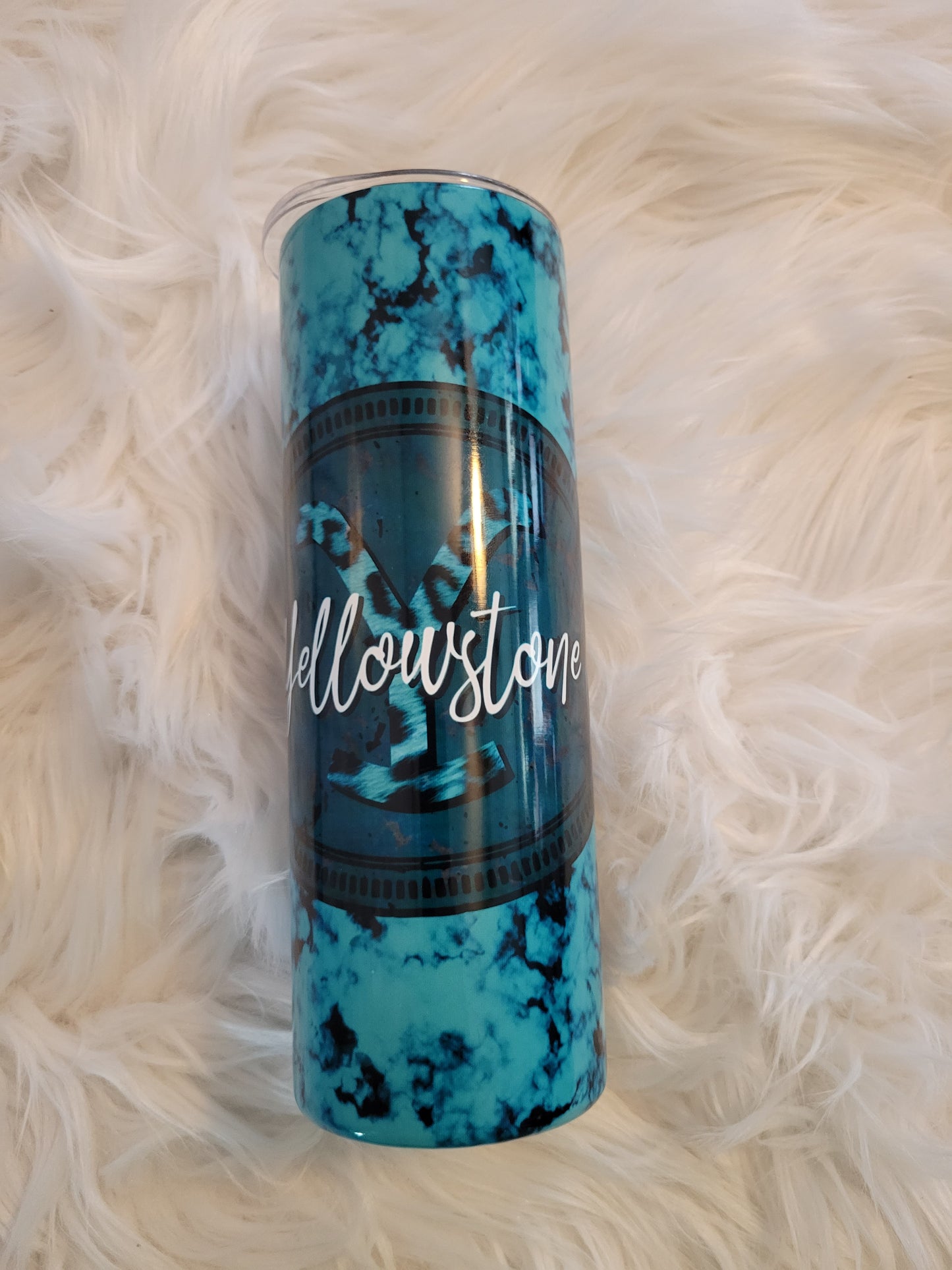 Yellowstone Inspired teal and cow print 20 oz Tumbler