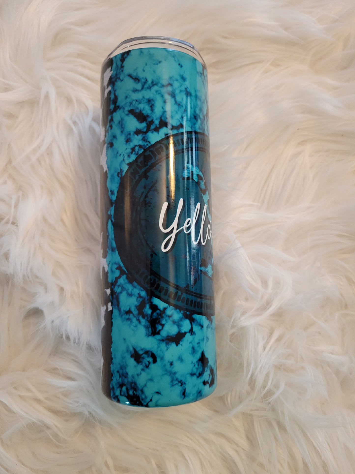 Yellowstone Inspired teal and cow print 20 oz Tumbler