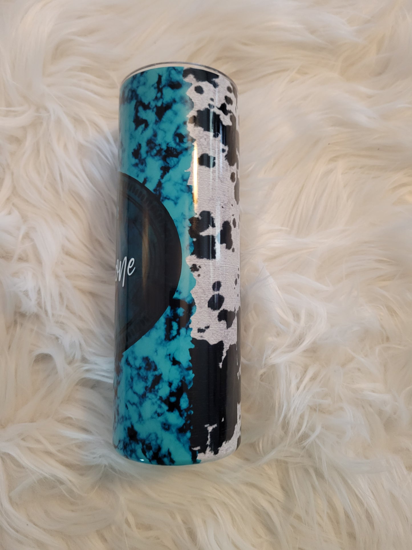 Yellowstone Inspired teal and cow print 20 oz Tumbler