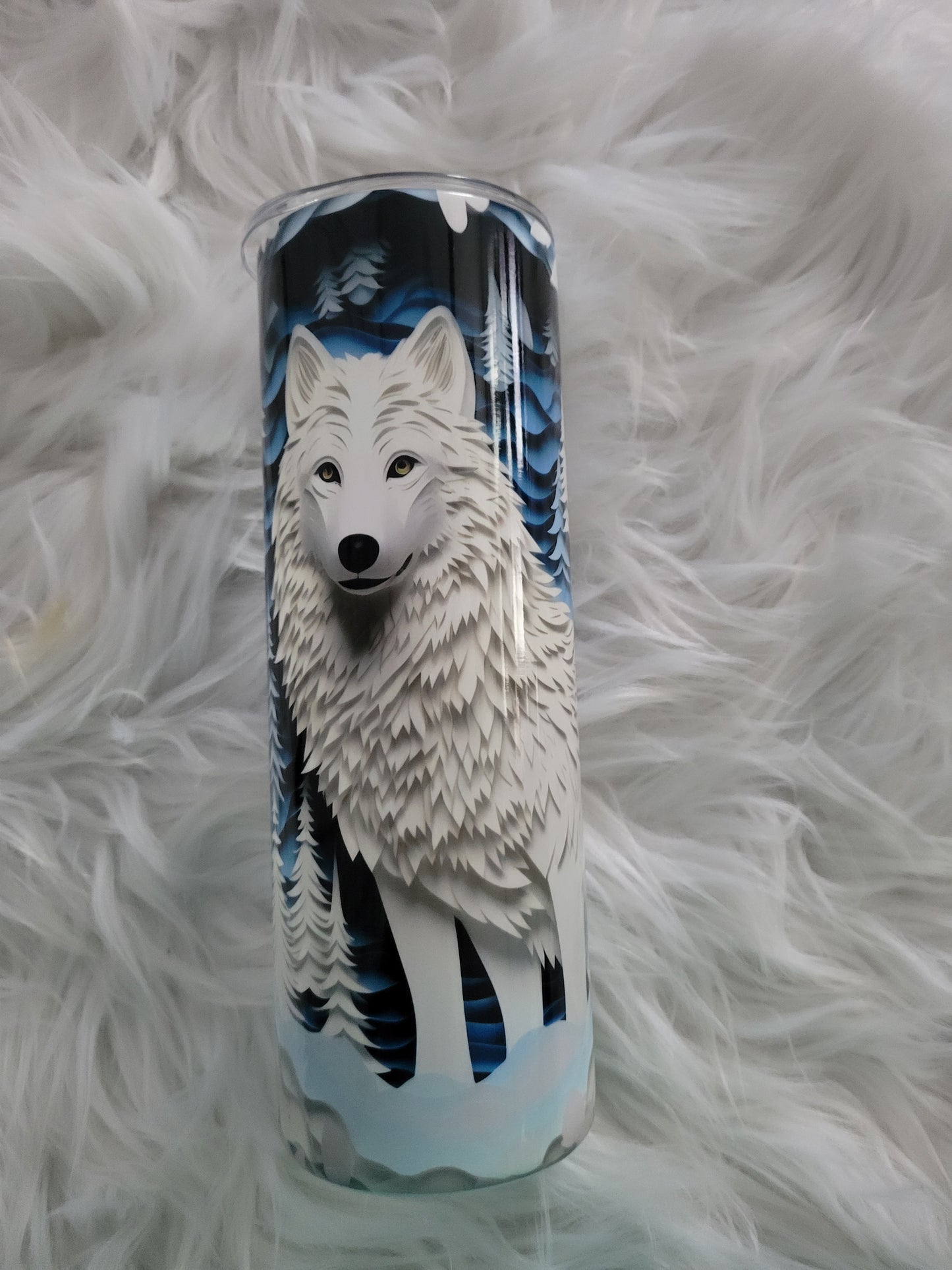 3D white wolf Tumbler 20 oz