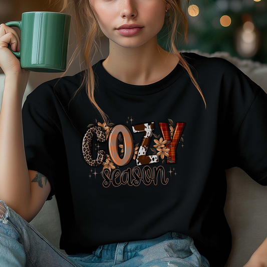 Cozy Season Unisex T-Shirt, Fall Fashion Tee, Animal Print Shirt, Comfortable Casual Wear, Gift for Friends, Autumn Apparel