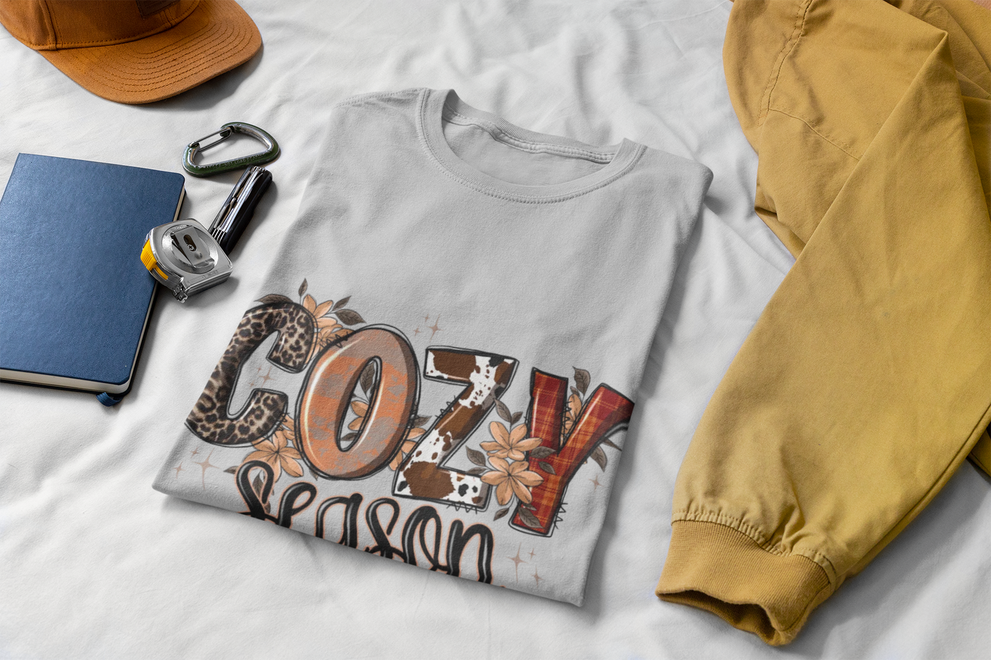 Cozy Season Unisex T-Shirt, Fall Fashion Tee, Animal Print Shirt, Comfortable Casual Wear, Gift for Friends, Autumn Apparel