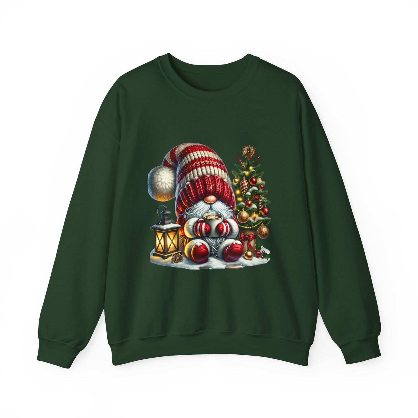 Christmas Gnome Crewneck Sweatshirt — Festive Tree & Lantern Holiday Sweater