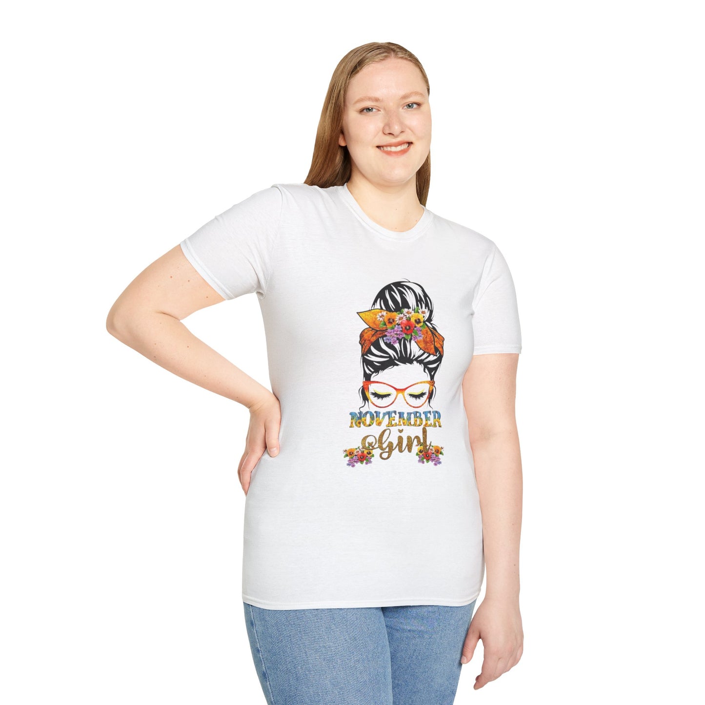 November Girl T-Shirt, Cute Graphic Tee, Fall Birthday Gift, Women's Unisex Shirt, Casual Autumn Wear, Floral Design Shirt