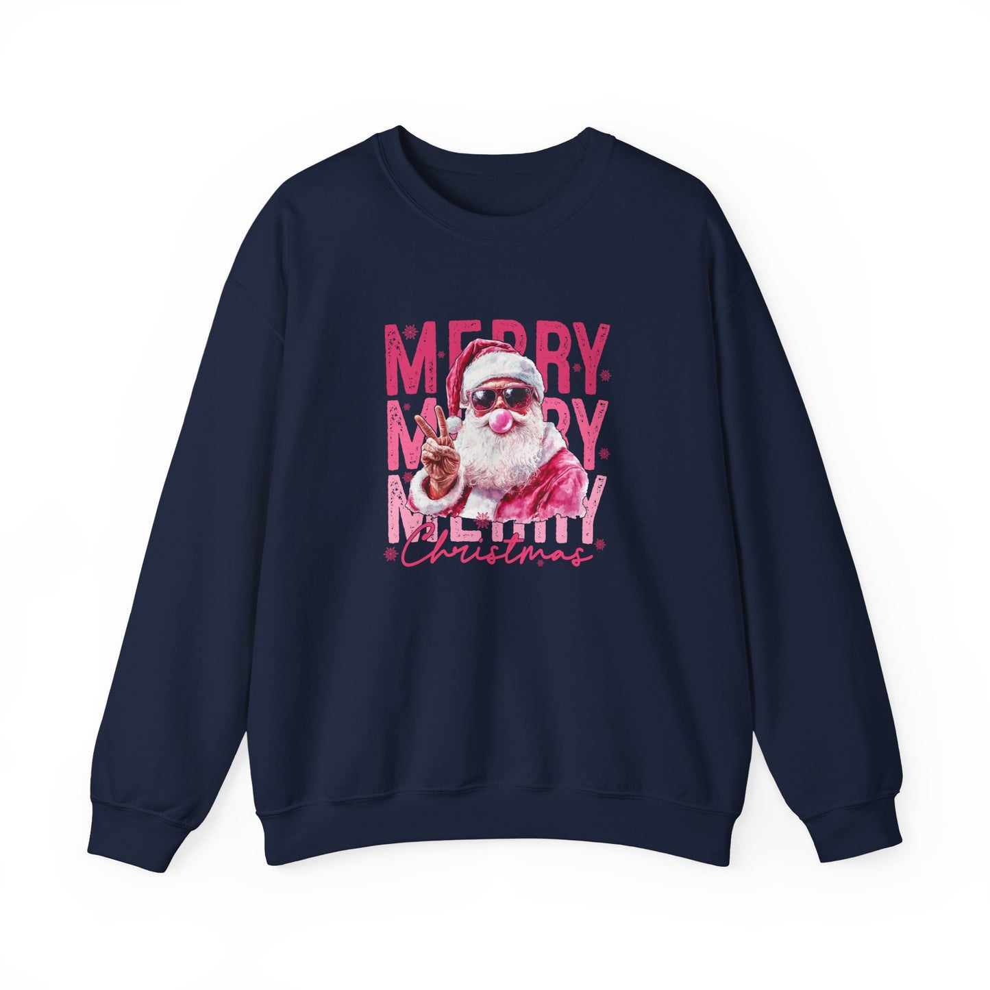 Christmas Crewneck Sweatshirt — Retro Pink 'Merry Merry Christmas' Santa Graphic