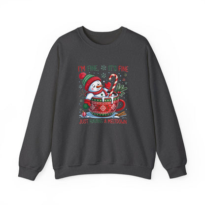 Holiday Snowman Sweatshirt - "I'm Fine, It's Fine, Just Having a Meltdown" Cozy Christmas Crewneck