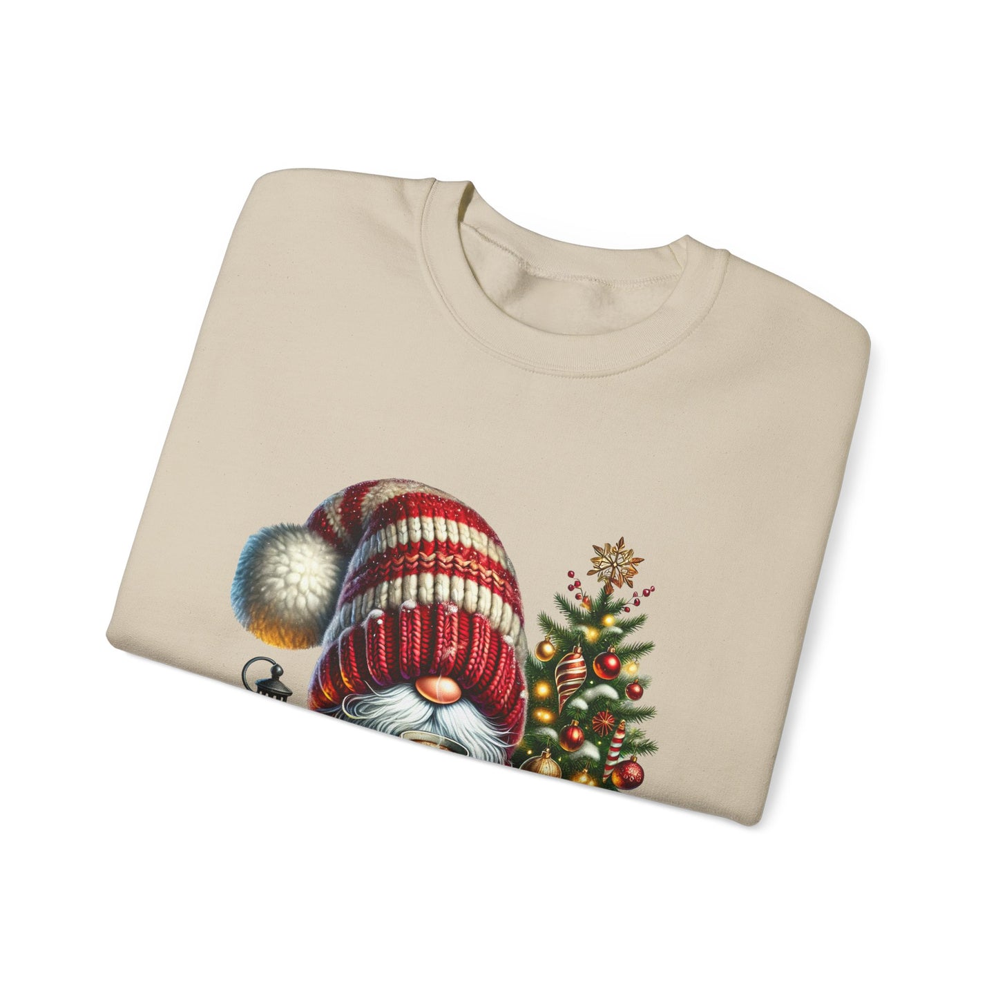 Christmas Gnome Crewneck Sweatshirt — Festive Tree & Lantern Holiday Sweater