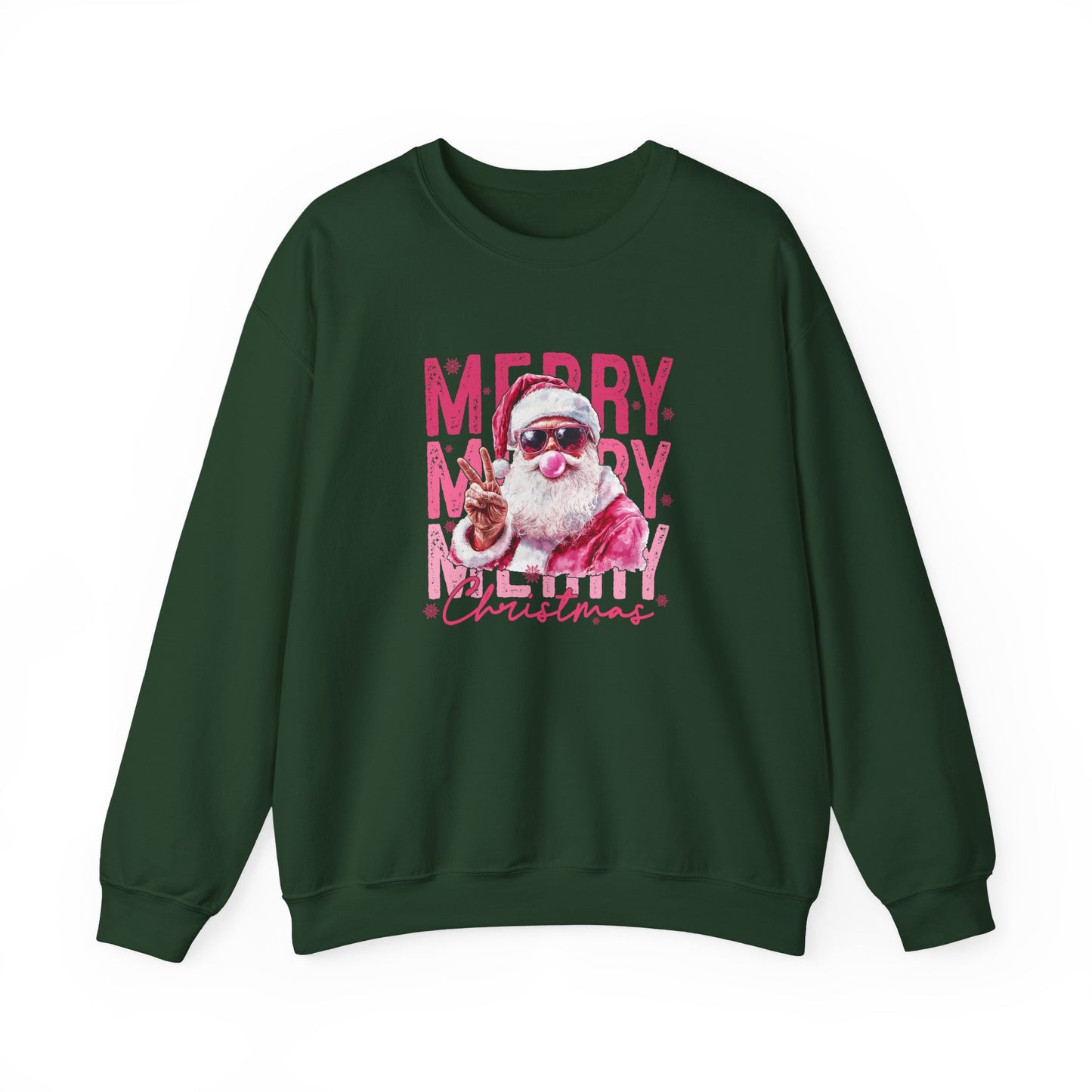 Christmas Crewneck Sweatshirt — Retro Pink 'Merry Merry Christmas' Santa Graphic