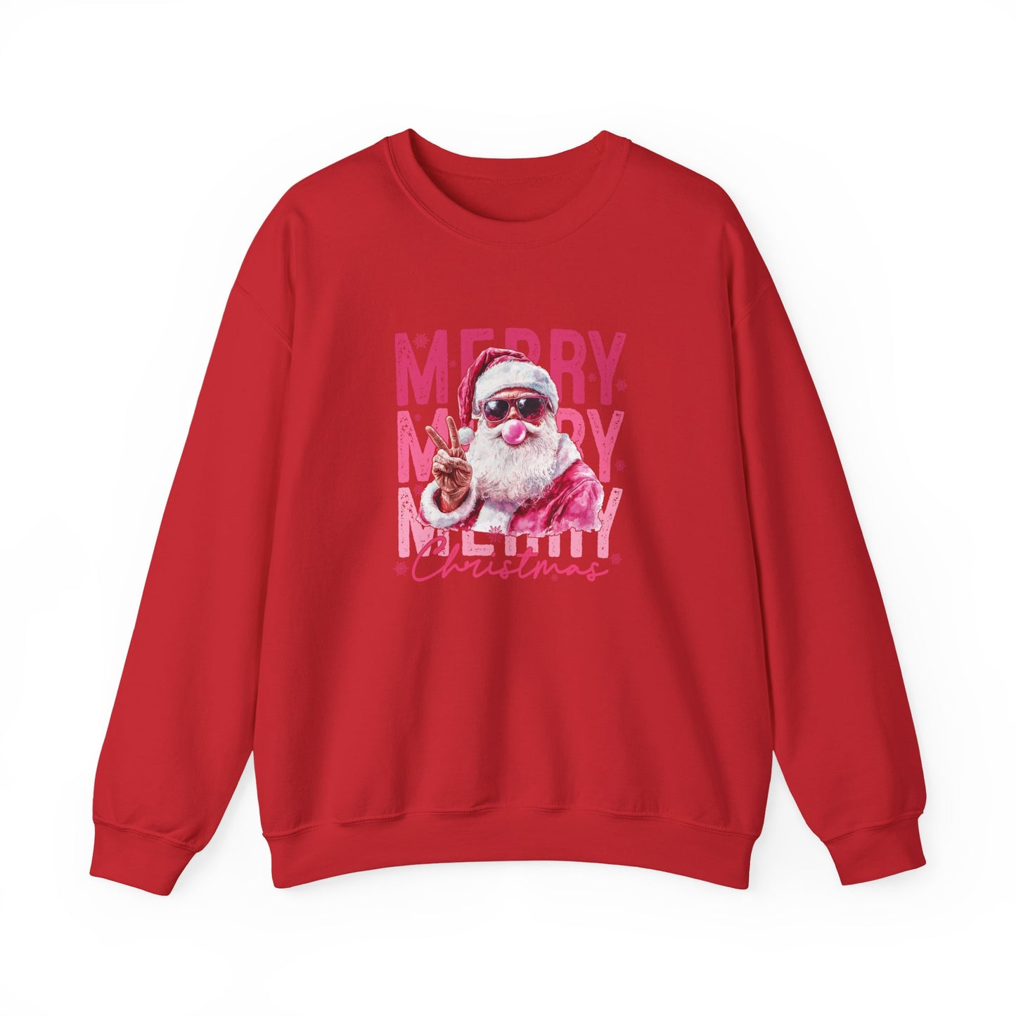 Christmas Crewneck Sweatshirt — Retro Pink 'Merry Merry Christmas' Santa Graphic