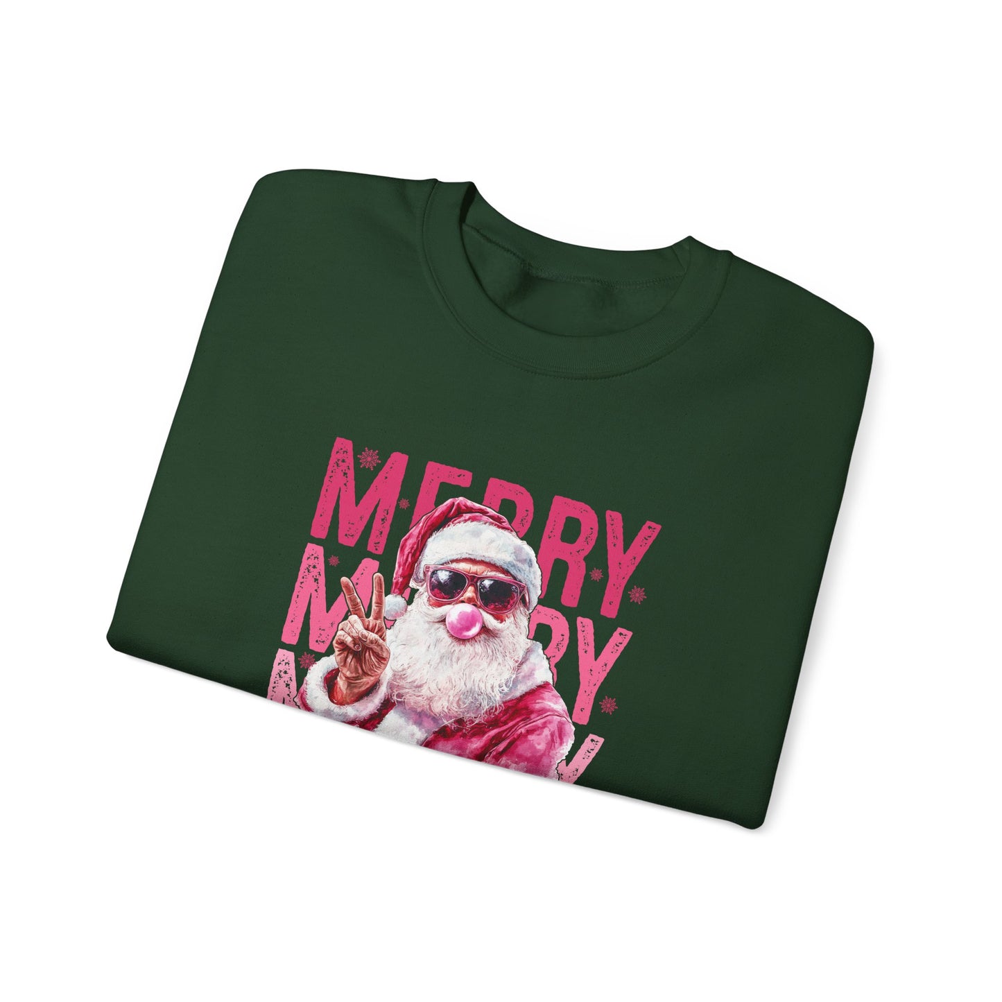 Christmas Crewneck Sweatshirt — Retro Pink 'Merry Merry Christmas' Santa Graphic
