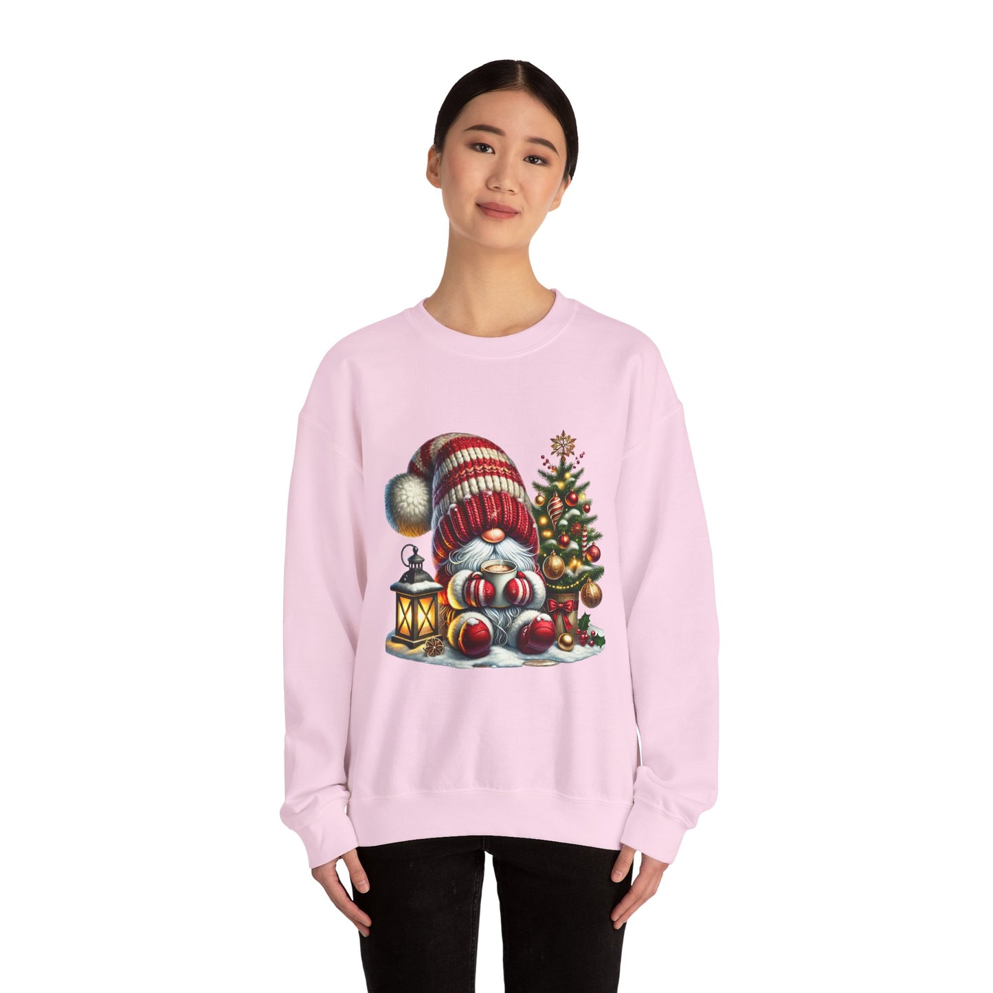 Christmas Gnome Crewneck Sweatshirt — Festive Tree & Lantern Holiday Sweater