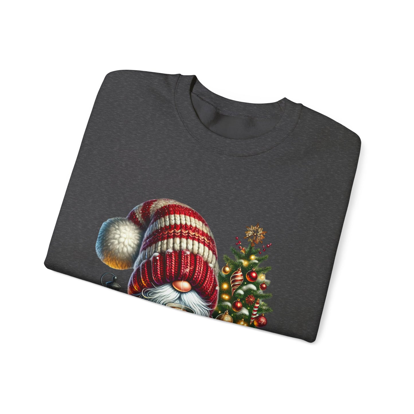 Christmas Gnome Crewneck Sweatshirt — Festive Tree & Lantern Holiday Sweater