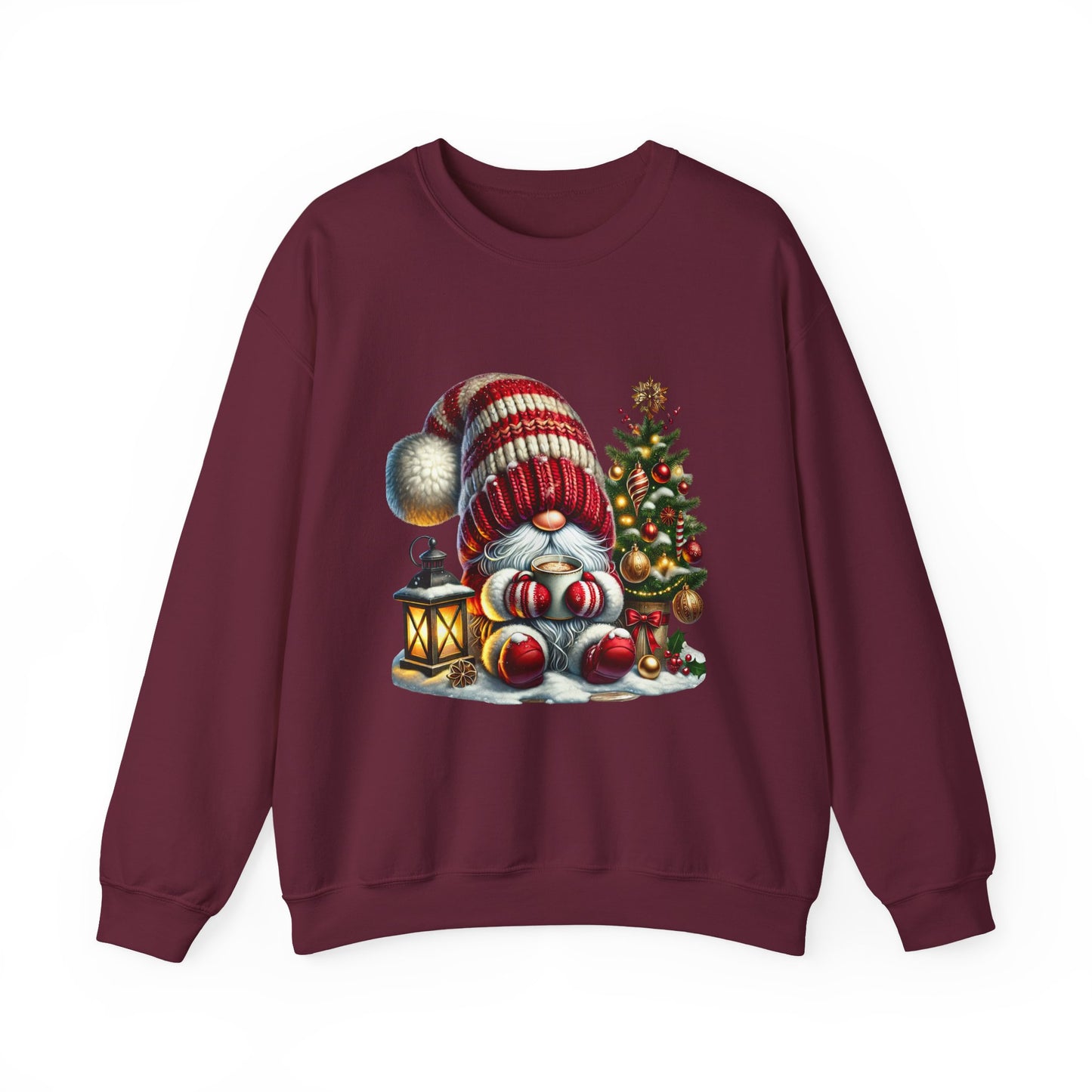 Christmas Gnome Crewneck Sweatshirt — Festive Tree & Lantern Holiday Sweater