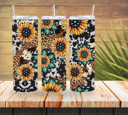 Cow print with Sunflowers Tumbler
