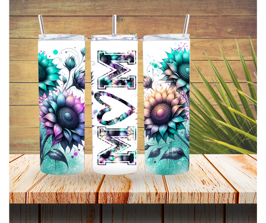 Teal flowered Mom Tumbler